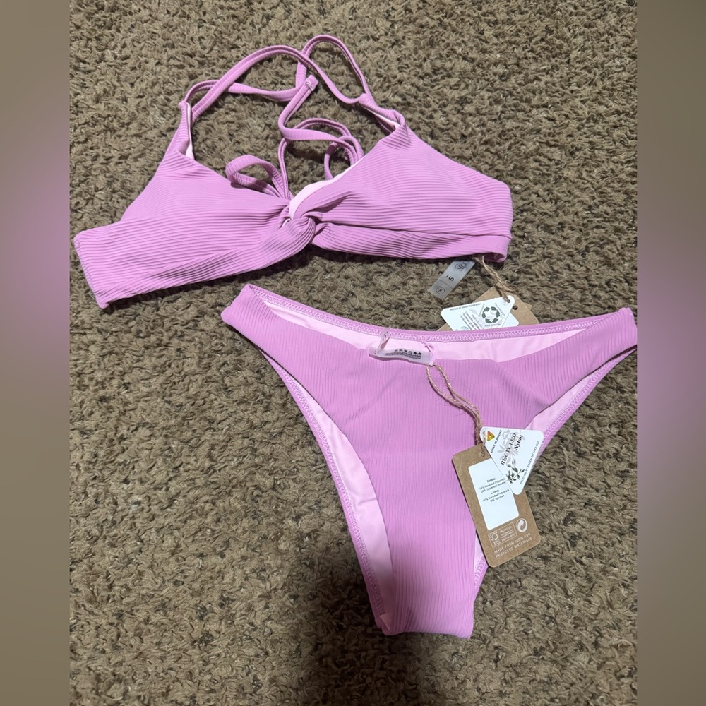 Pink Ribbed Bikini Set